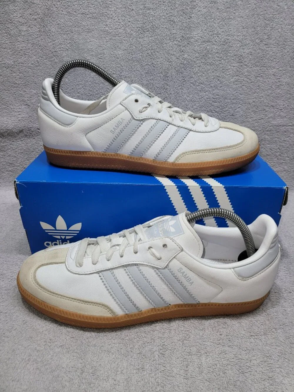 Adidas Samba OG Cloud White Halo Blue Tan Shoes IE0877 Women's/Ladies Size 9.5